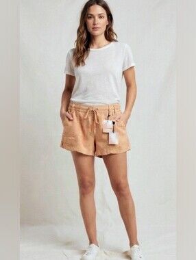 Happily Grey Baggy Utility Linen Blend Shorts Orange Coral Size Large L / NWT